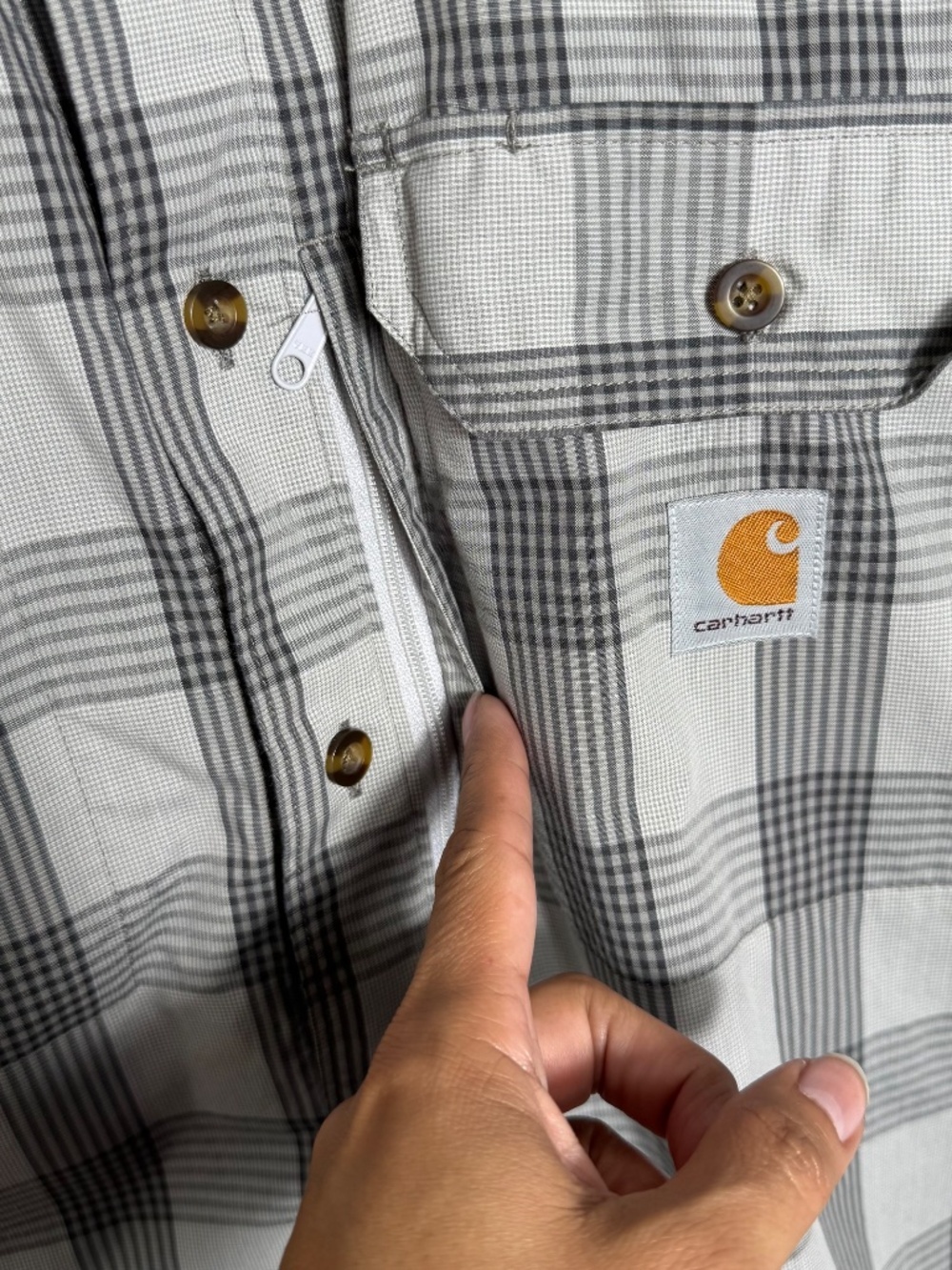 Carhartt Force Plaid Work Shirt Size XL Relaxed Fit Short Sleeve Gray - Picture 4 of 10